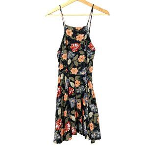 Floral Sleeveless Dress - Black and Orange